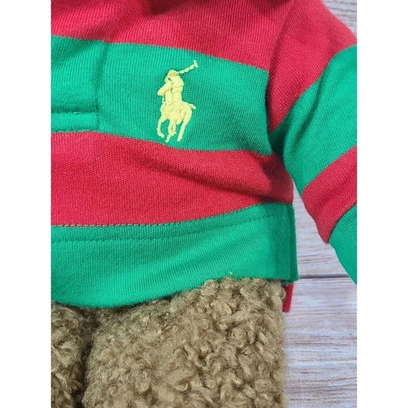 Ralph Lauren Plush Teddy Bear Stuffed Animal Toy Rugby Shirt Red Green 13" 2005 - Picture 5 of 7